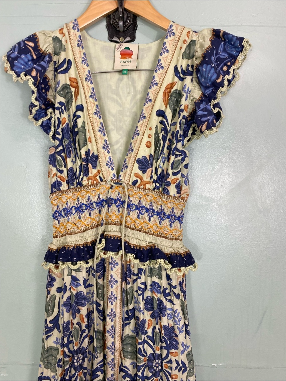 Farm Rio Ocean Tapestry Cotton Maxi Dress Floral Sundress XS - Picture 3 of 7